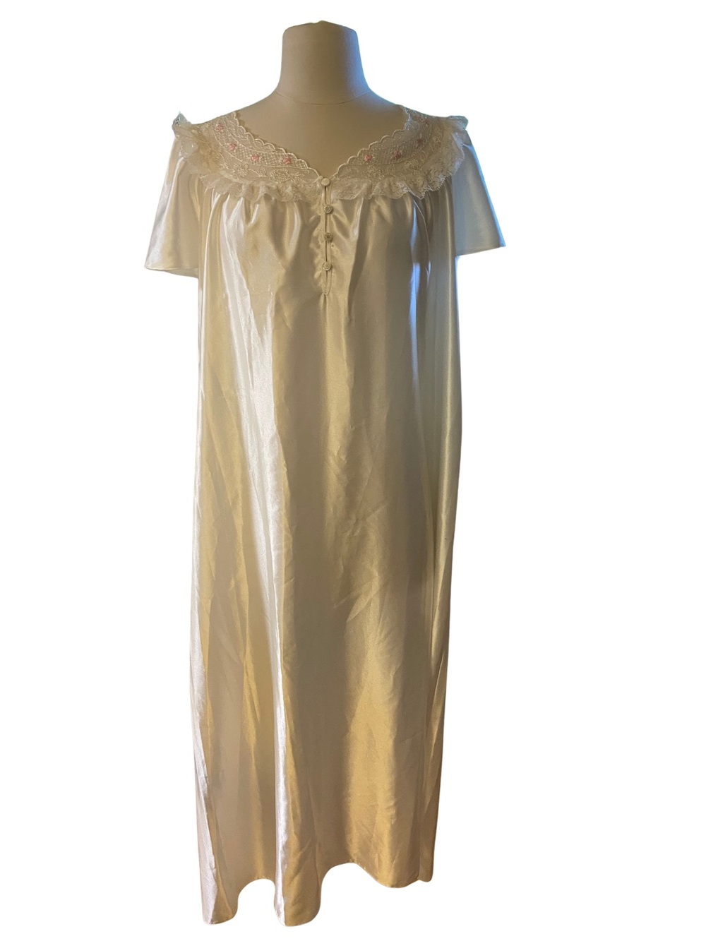 Marks & Spencer Cream Satin Lace-Trim Nightgown